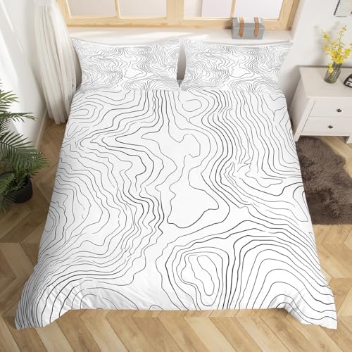 Erosebridal King Size Duvet Set Black Abstract Lines
