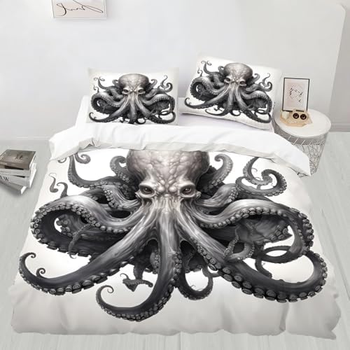 STRELEC Octopus Duvet Cover Set Gray White California King
