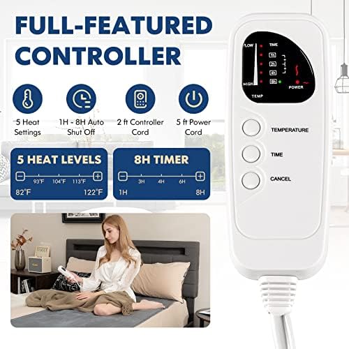 PETSITE Heated Mattress Pad - Twin Size 5 Heat Settings 8H Timer