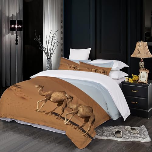 California King Desert Camel Duvet Cover Set with Zipper and Pillow Cases