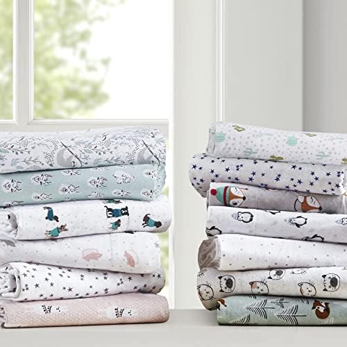 Intelligent Design Flannel Sheet Set with Cute Animal Stars Pattern