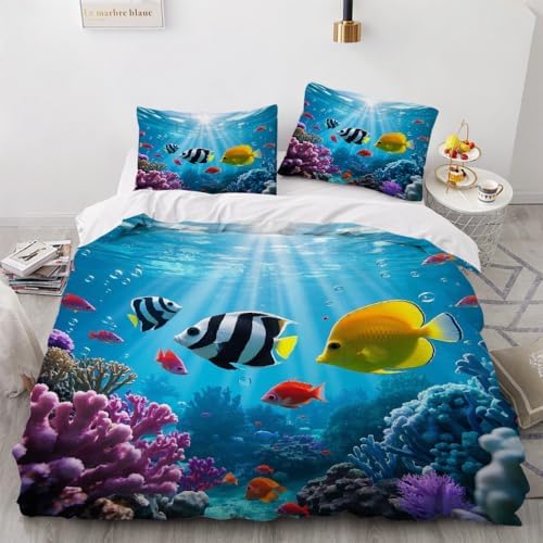 Kids Duvet Cover Set - California King Fish Coral Design