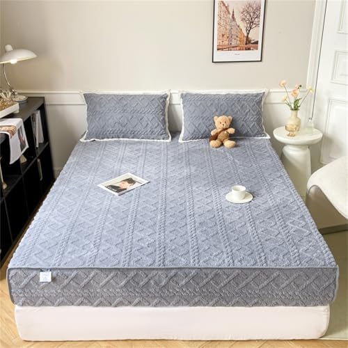 Velvet Flannel Bed Sheet with Deep Pocket Shrinkage Fade Resistant Twin XL Gray