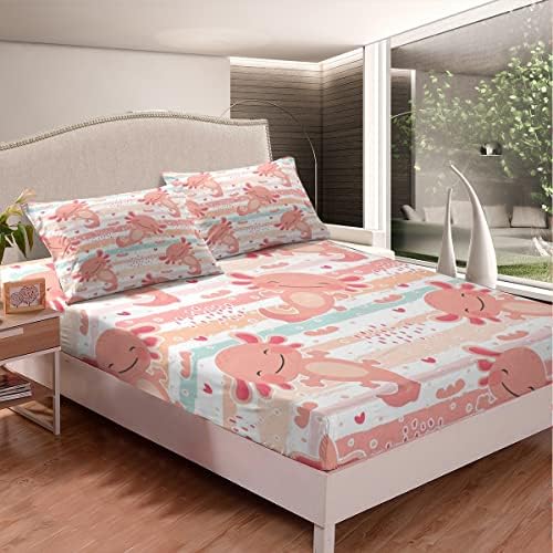 Manfei Axolotl Rainbow Stripe Twin Sheet Set 2pc