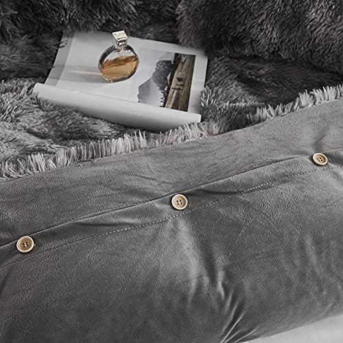WERDIM Shaggy Fluffy Duvet Cover Set with Button Closure