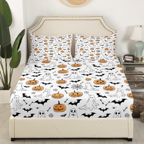 Feelyou Halloween Duvet Cover Set with Fitted Sheet and Pillowcases
