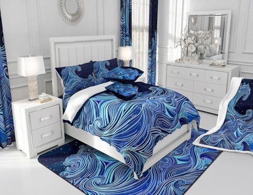 Japanese Wave Duvet Cover Set - 100 Cotton Queen Size