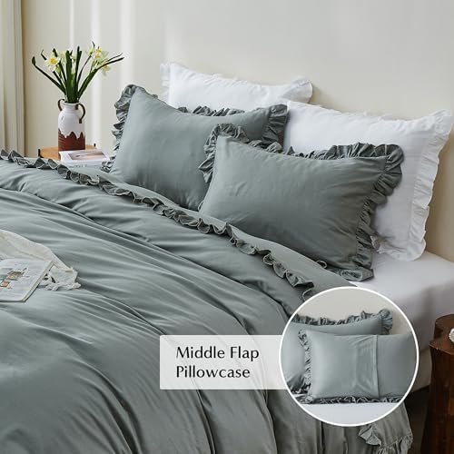 SimpleOpulence Organic Cotton Duvet Cover Set with Ruffles 3Pcs