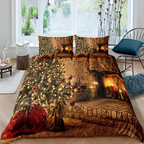 Erosebridal Christmas King Bedding Set with Tree Duvet Cover and 2 Pillowcases