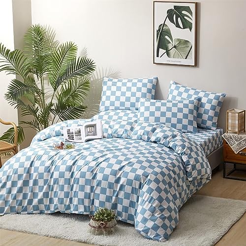 Houseri Light Blue Plaid Duvet Cover Twin