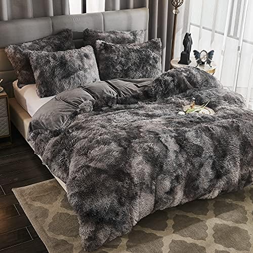 WERDIM Shaggy Fluffy Duvet Cover Set with Button Closure