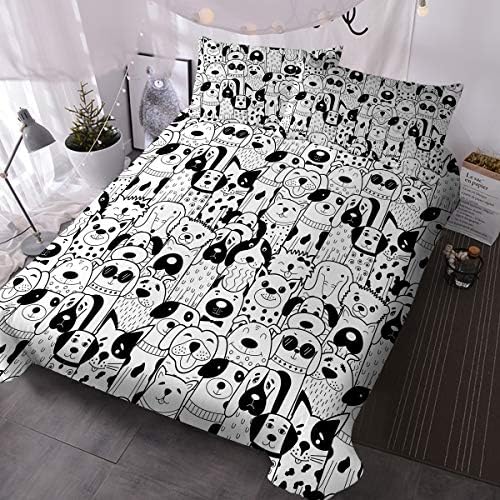 BlessLiving Kids Duvet Cover Set with Dog Doodles Pattern