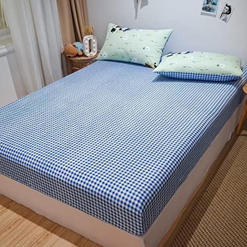 FCLDESHOP 3pcs Cotton Checkered Mattress Pad Cover