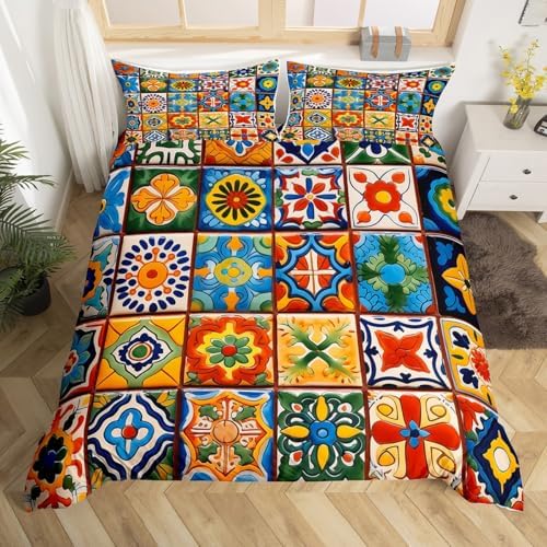 Erosebridal Mexican Talavera Tile Duvet Cover Set 3Pcs