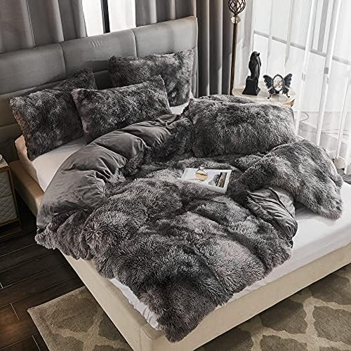 WERDIM Shaggy Fluffy Duvet Cover Set with Button Closure