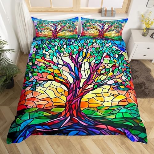 Feelyou 5D Stained Glass Tree Duvet Cover Set 3Pcs