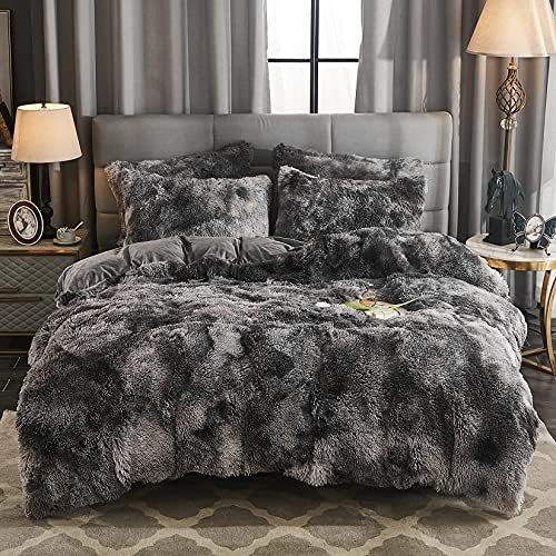 WERDIM Shaggy Fluffy Duvet Cover Set with Button Closure