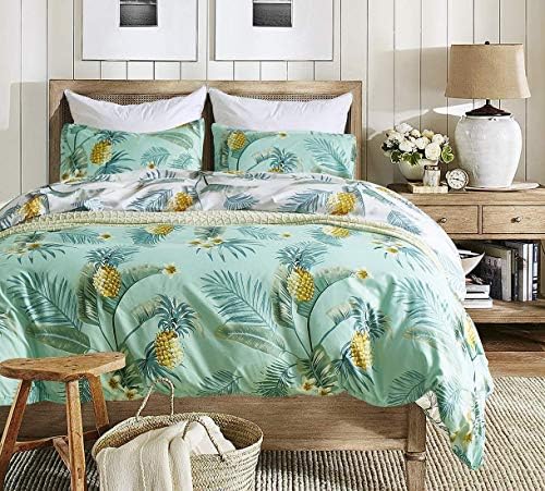 Feelyou Leaf Duvet Cover Set King Size Green Pineapple Pattern